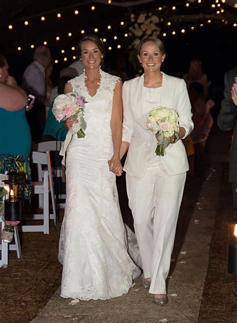 lesbian wedding brides two brides vintage wedding pants suit love
