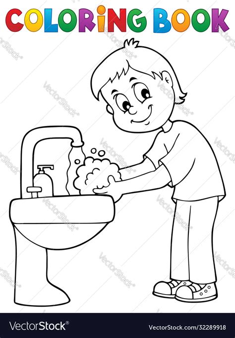 coloring book boy washing hands theme  royalty  vector