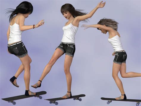 skateboard and poses for genesis 8 female and teen josie 7 and 8 daz 3d