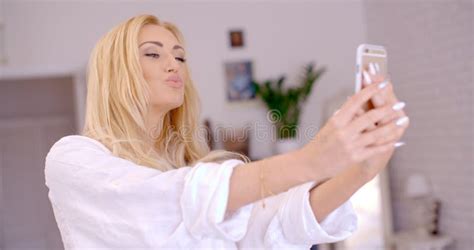 Gorgeous Blond Woman Taking Selfie Photo Stock Image Image 50231545