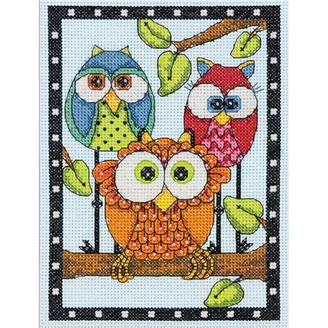 cross stitch kit owl trio etsy dimensions cross stitch colourful