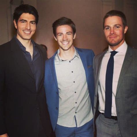 Brandon Routh Grant Gustin And Stephen Amell Hmmm Yes Please Com