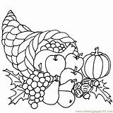 Thanksgiving Coloring Printable Pages Cornucopia Food Color Fruits Breakfast Print Clipart Kids Patterns Colouring Sewing Fruit sketch template