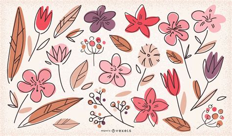 doodle flowers collection vector