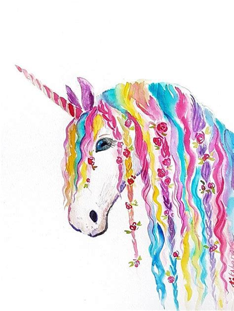 rainbow unicorn original watercolor painting nursery decor unicorns