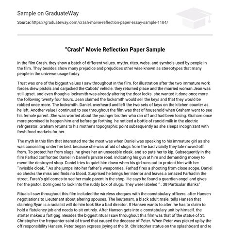 crash  reflection paper sample essay  graduateway