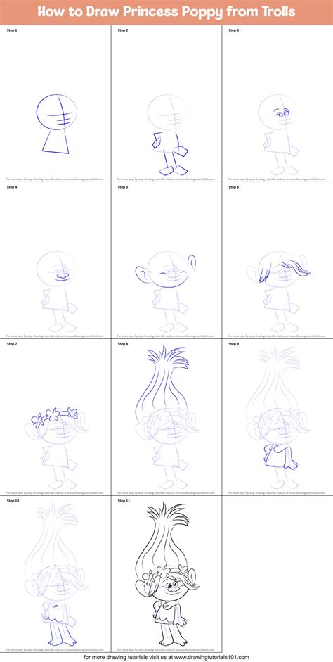 draw princess poppy  trolls printable step  step drawing