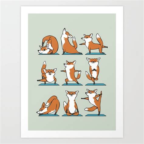 fox yoga art print  huebucket society
