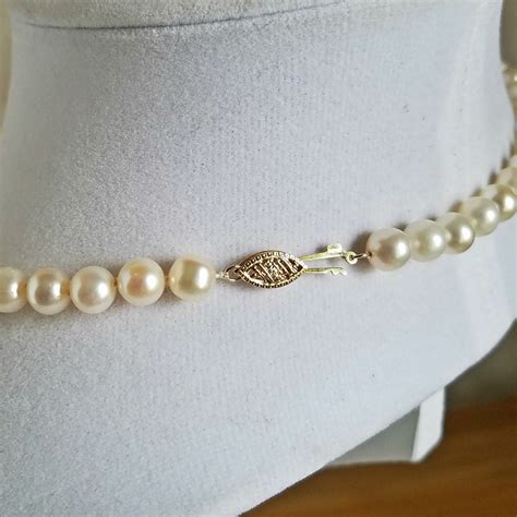pearl necklace real cultured pearl necklace  kt gold clasp