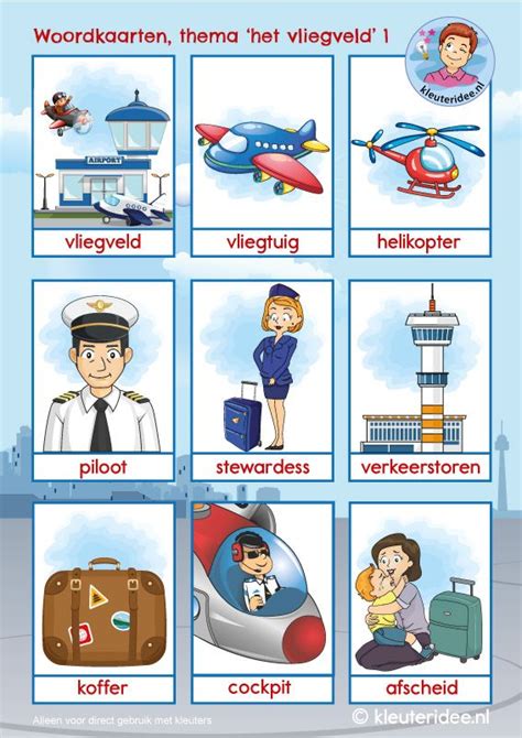 woordkaarten vliegveld voor kleuters  kleuteridee  printable vervoer thema kleuter