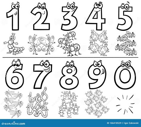 cartoon numbers set coloring book  insects stock vector