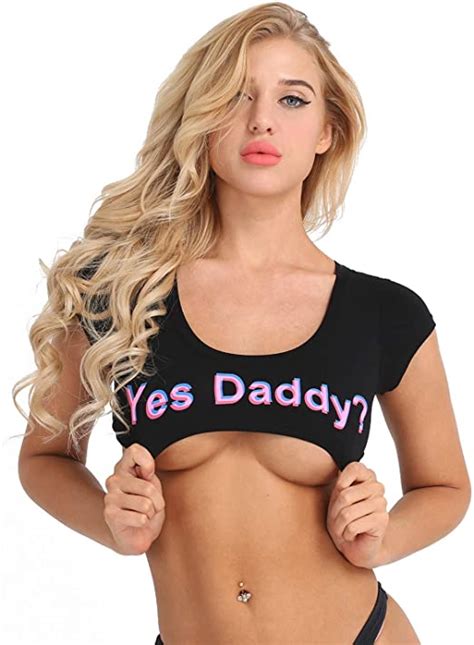 inlzdz womens yes daddy short sleeve sexy super cropped top t shirt