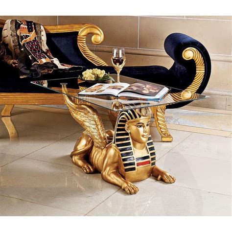 golden egyptian sphinx glass topped sculptural 36 table covers with