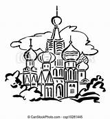 Moscow St Cathedral Basil Illustration Line Stock Stylised Drawing Drawings Clipart sketch template