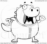 Pajamas Chubby Lizard Waving Coloring Clipart Cartoon Thoman Cory Outlined Vector 2021 sketch template