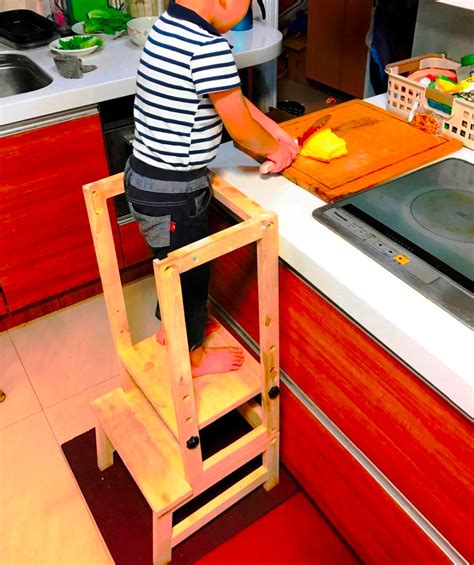 buy kids children adjustable wooden kitchen helper