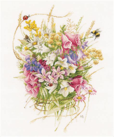 lanarte counted cross stitch kit  summer bouquet  count