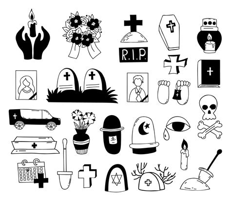 death  funeral collection vector doodles grave cross cemetery