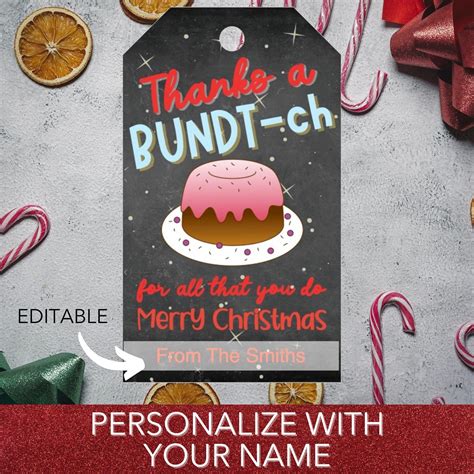 printable christmas bundt cake gift tag editable instant etsy