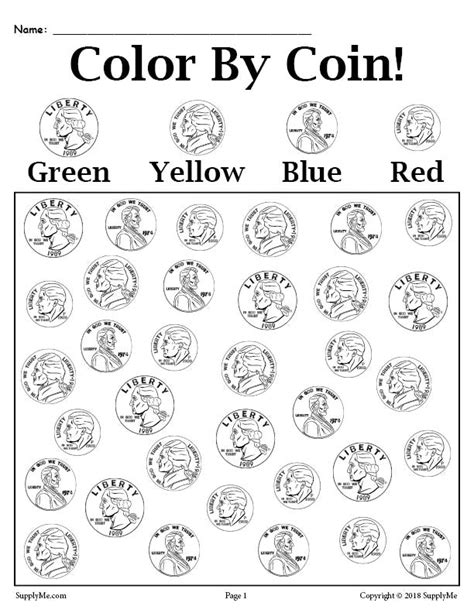 color  coin printable money worksheet supplyme