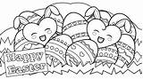 Easter Coloring Happy Pages Bunny Hearts Kids sketch template