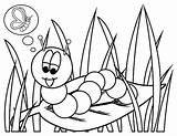 Grass Coloring Pages Drawing Caterpillar Landed Leaf sketch template