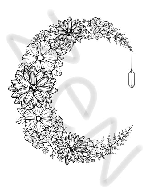 floral moon printable coloring page printable adult coloring pages