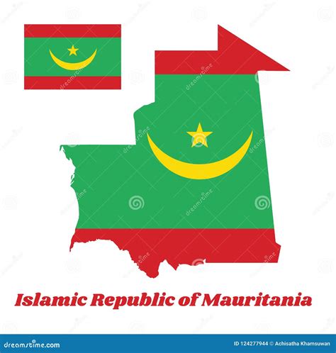 Map Outline And Flag Of Mauritania Two Red Stripes Flanking A Green