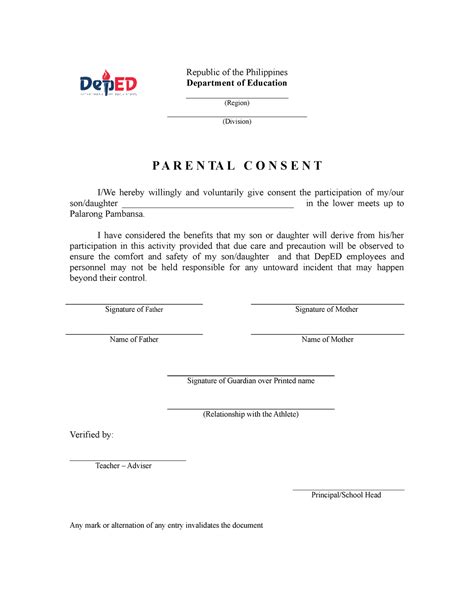 parental consent educational republic   philippines department