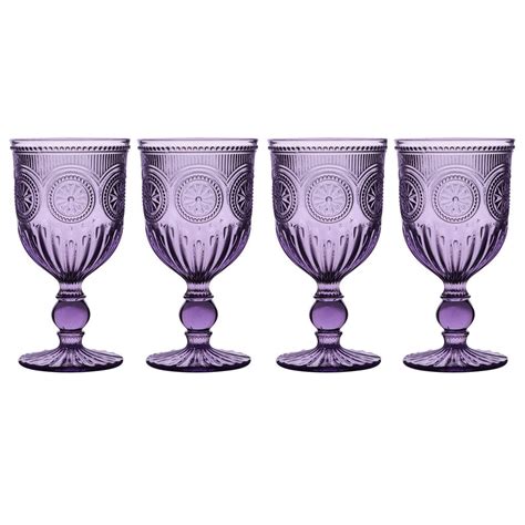 set of four purple embossed wine glasses by dibor