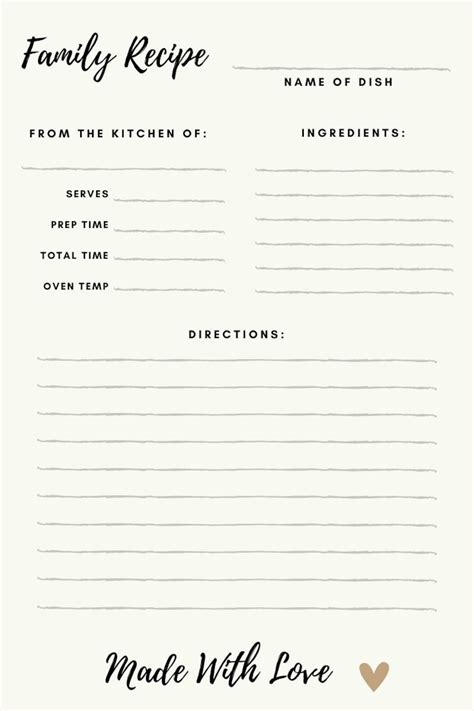 family recipe template printable recipe template recipe etsy