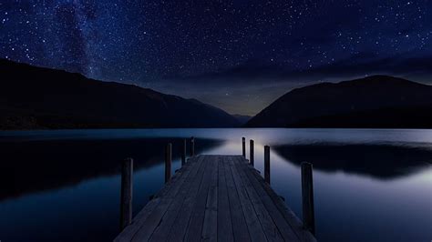 Hd Wallpaper Pier Sky Reflection Water Night Sky