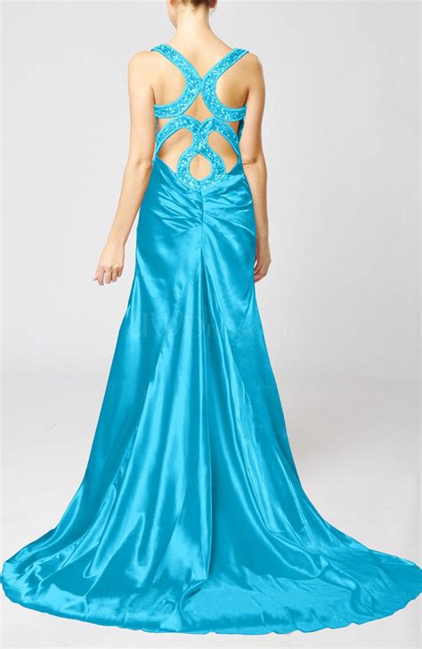 turquoise sexy sheath sleeveless backless pleated evening dresses