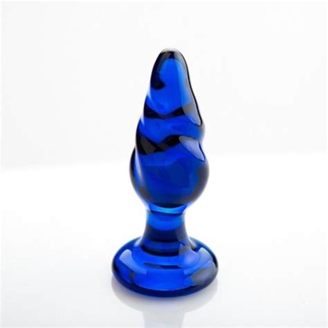 Blue Glass Spiral Anal Butt Plug Beginner Anal Play Sex Toy For Men