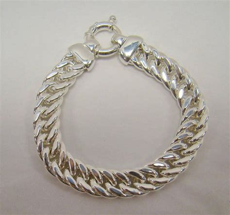 solid  silver  bold  wide milor italy bracelet  spring ring clasp milor chain