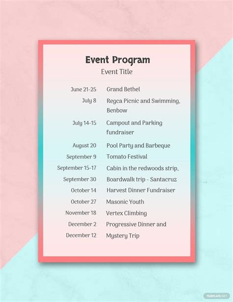 event program template  pages google docs word