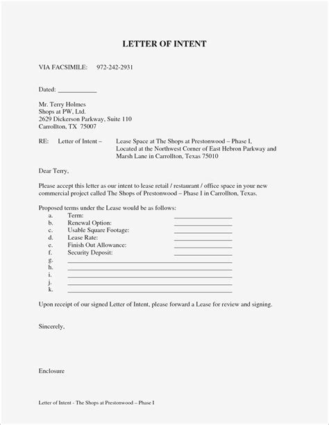 commercial lease letter  intent template collection letter template