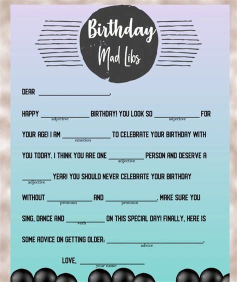 birthday party mad libs birthday mad libs birthday party etsy