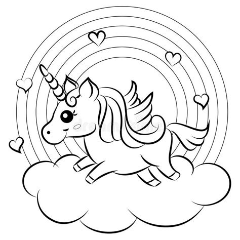 cute cartoon vector unicorn  rainbow coloring page royalty