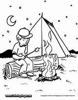 Camping Coloring Pages Camp Printable Sheet Campfire Preschool Fire Evening Kids Tent Sheets Book Colouring Place Marshmallows Boy Summer Roasting sketch template