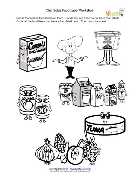 printable fun food label activity coloring sheet