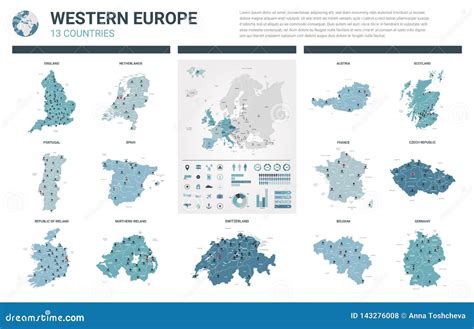 vector geplaatste kaarten hoog gedetailleerd  kaarten van de landen van westelijk europa met