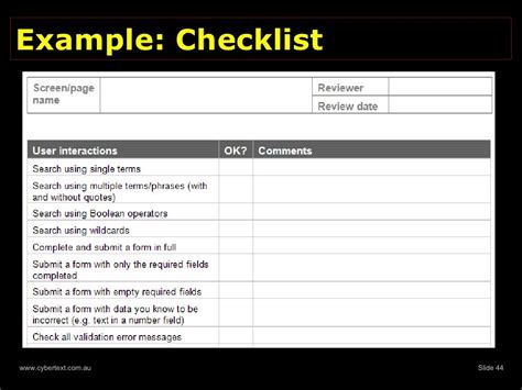 Example Checklist