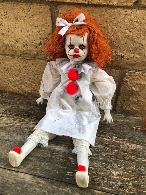 ooak sitting sad pennywise  clown creepy horror doll art  christie