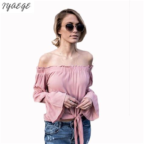 Pink Shirt Blouses Women Body Crop Blouse Off Shoulder Tunic Element