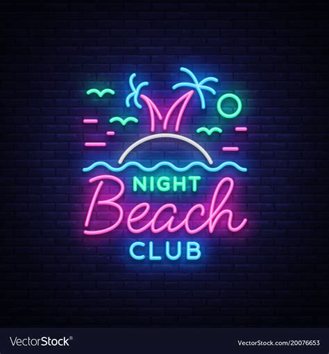 beach nightclub neon sign logo  neon style vector image