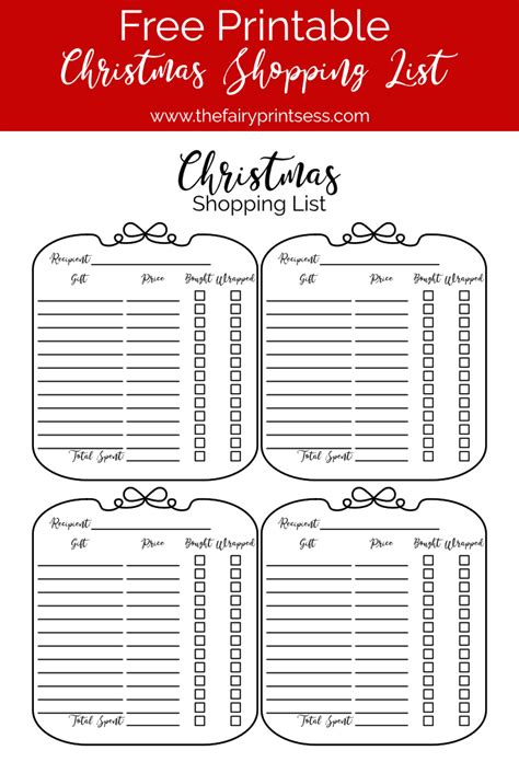 printable christmas shopping list easy    print