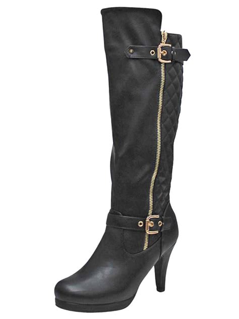 black tall quilted high heel boots  women size  walmartcom