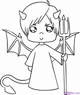 Devil Coloring Drawing Cartoon Angel Boy Pages Halloween Draw Anime Drawings Cute Easy Boys Step Clipart Kids Printable Quality High sketch template