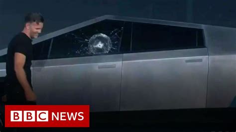 armor glass smashes in tesla truck demo fail bbc news